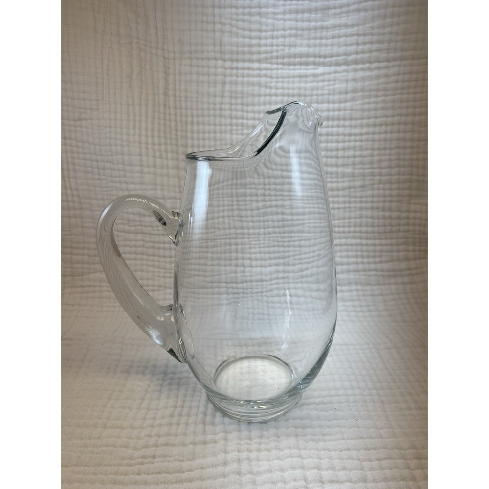Vintage Clear Glass Pitcher Hand Blown Style Water Lemonade Iced Tea Server